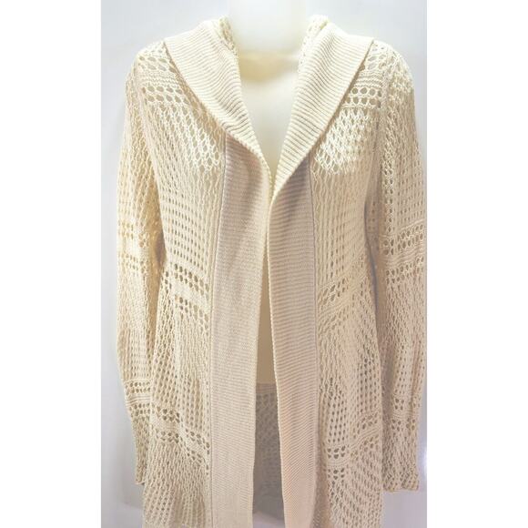 Vintage Y2K Crochet Roxy Boho Artsy Hooded Mid Length Cream Cardigan Size M - Picture 2 of 9
